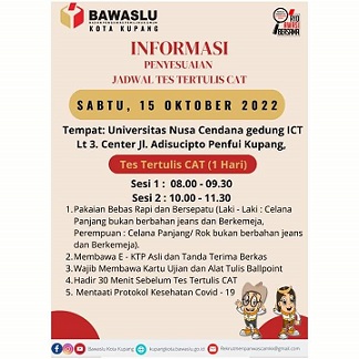 PEMBAGIAN SESI UJIAN TERTULIS CAT CALON PANWASLU KECAMATAN SE-KOTA KUPANG